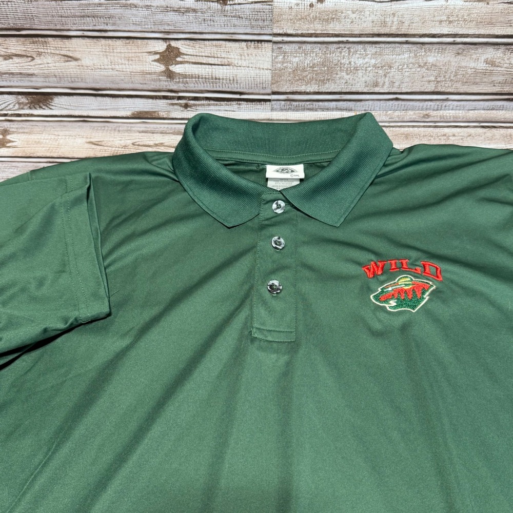 NHL Minnesota Wild Polo Shirt Mens XL Green Short Sleeve Embroidered Logo Hockey